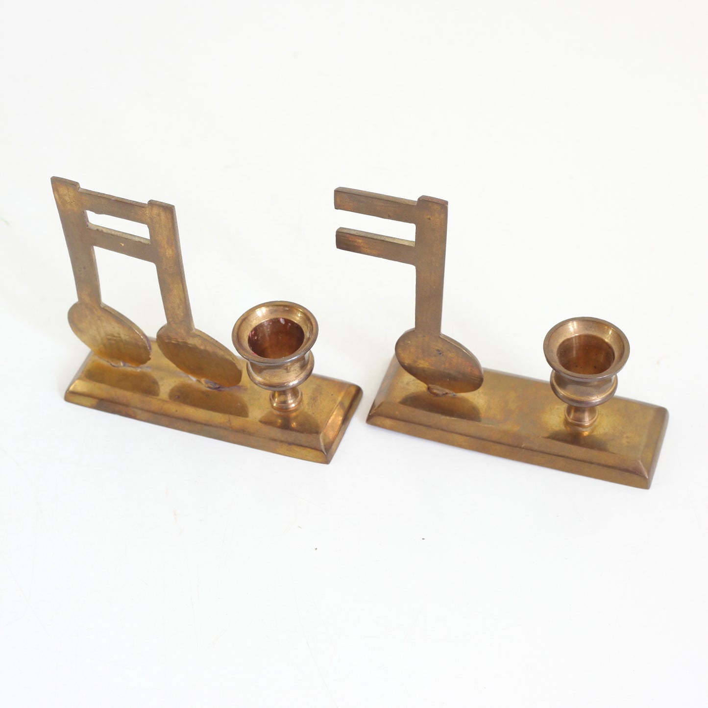 SOLD - Vintage Brass Musical Note Candlesticks