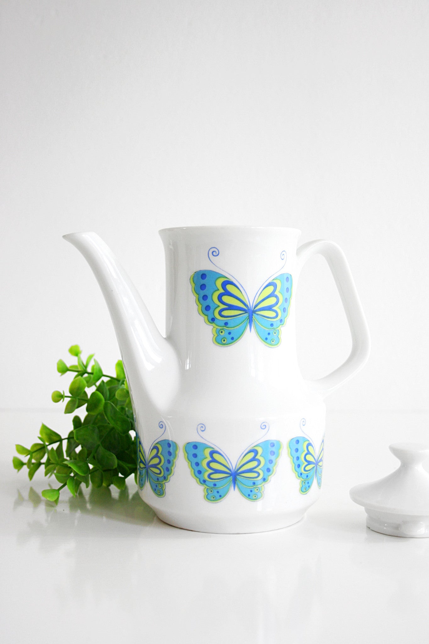 SOLD - Mid Century Mod Ceramic Butterfly Teapot / Vintage Butterfly Coffee Pot