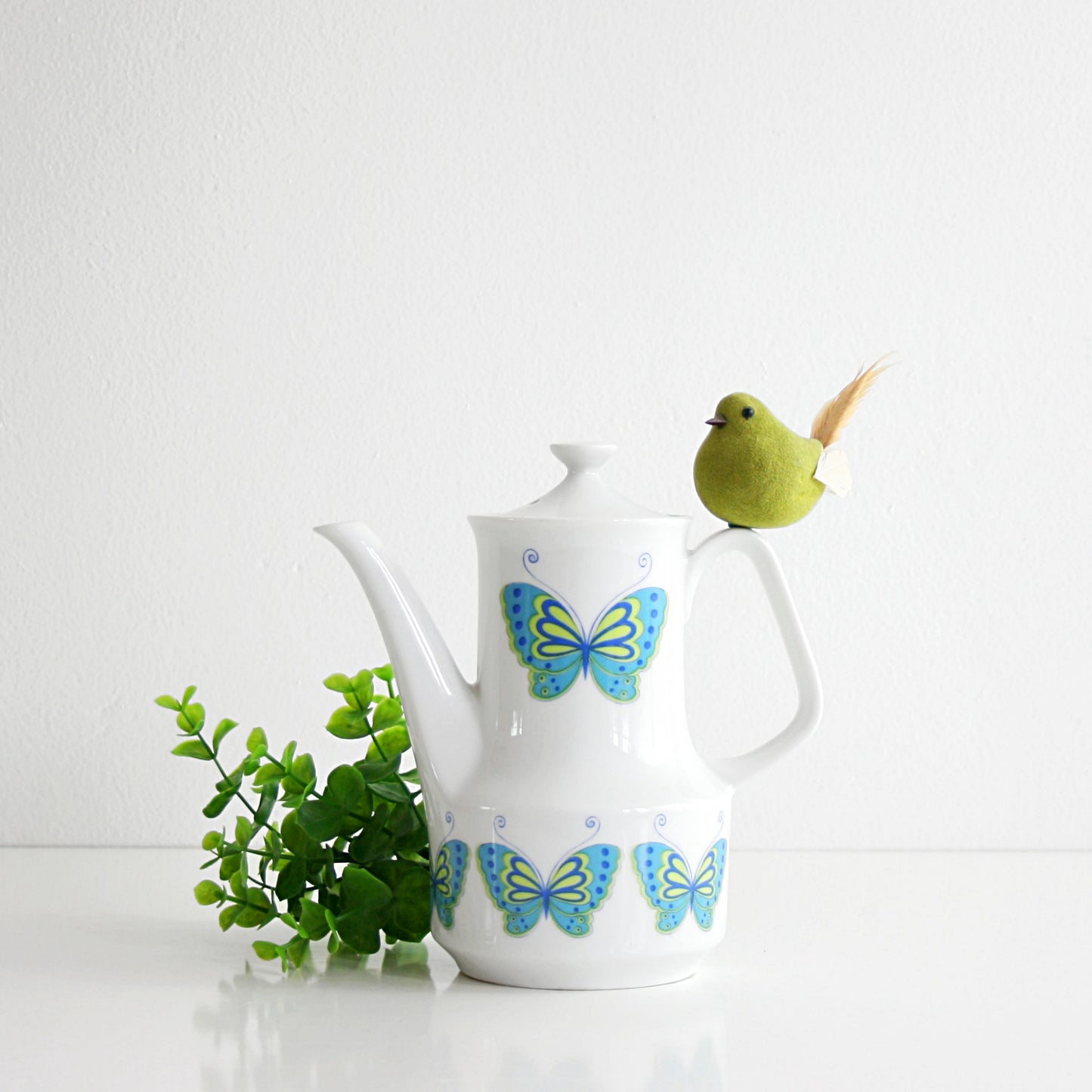 SOLD - Mid Century Mod Ceramic Butterfly Teapot / Vintage Butterfly Coffee Pot
