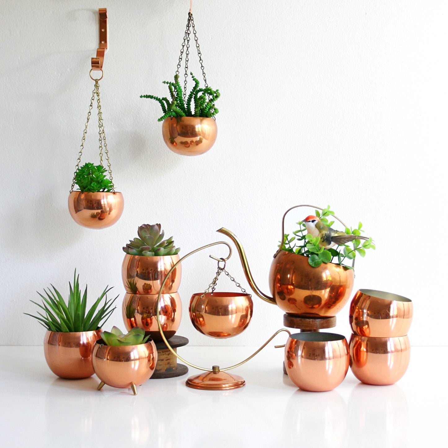 SOLD - Vintage Copper Hanging Planter with Wall Bracket / Mid Century Coppercraft Guild Planter