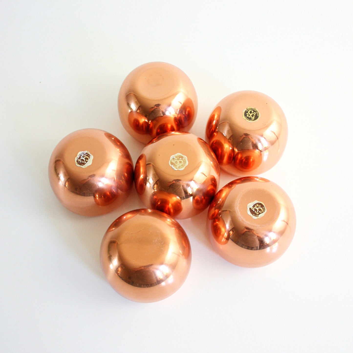SOLD - Mid Century Modern Copper Roly Poly Tumblers / Vintage Coppercraft Guild Copper Cups