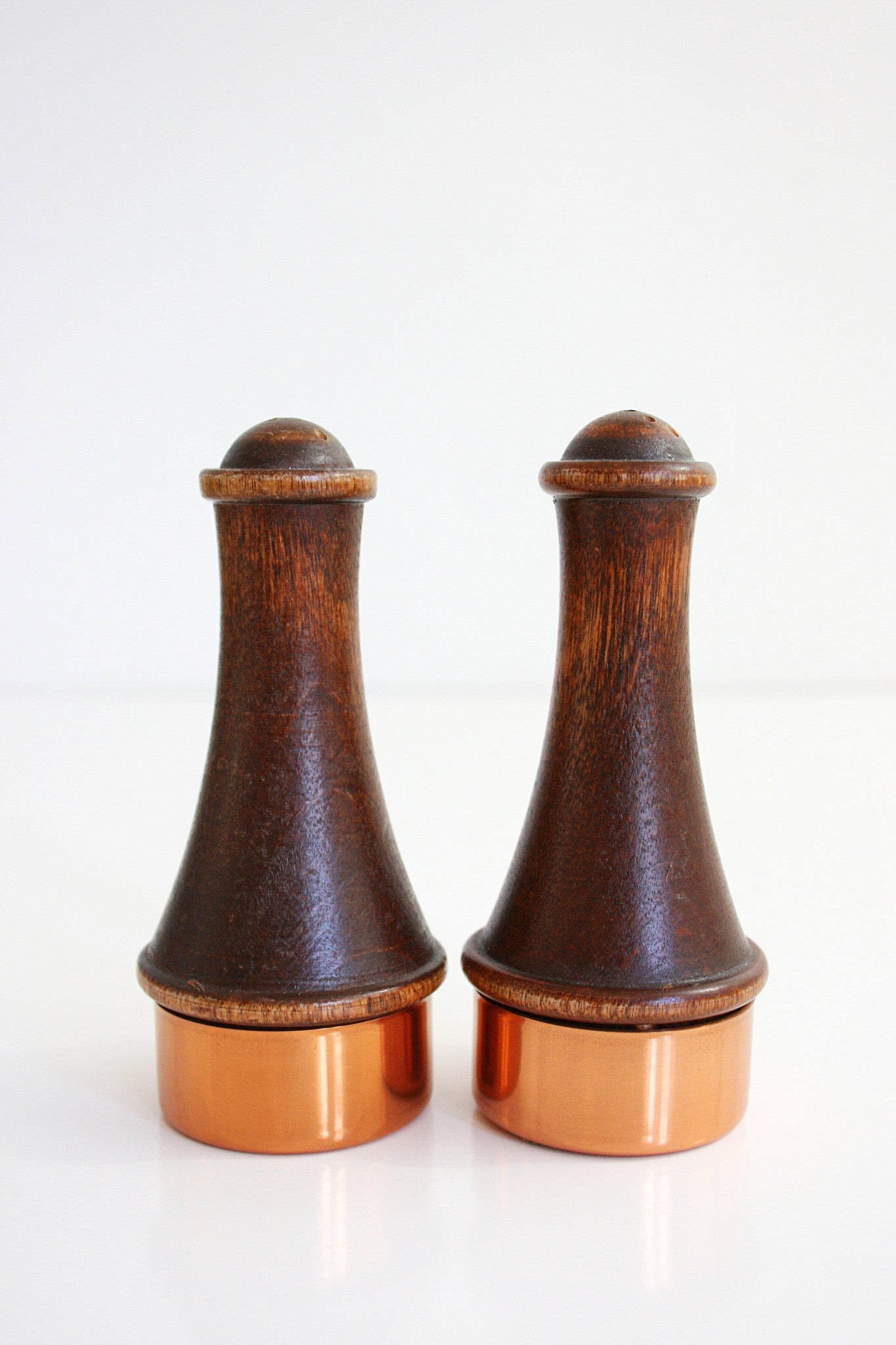SOLD - Mid Century Coppercraft Guild Wood & Copper Salt & Pepper Shakers