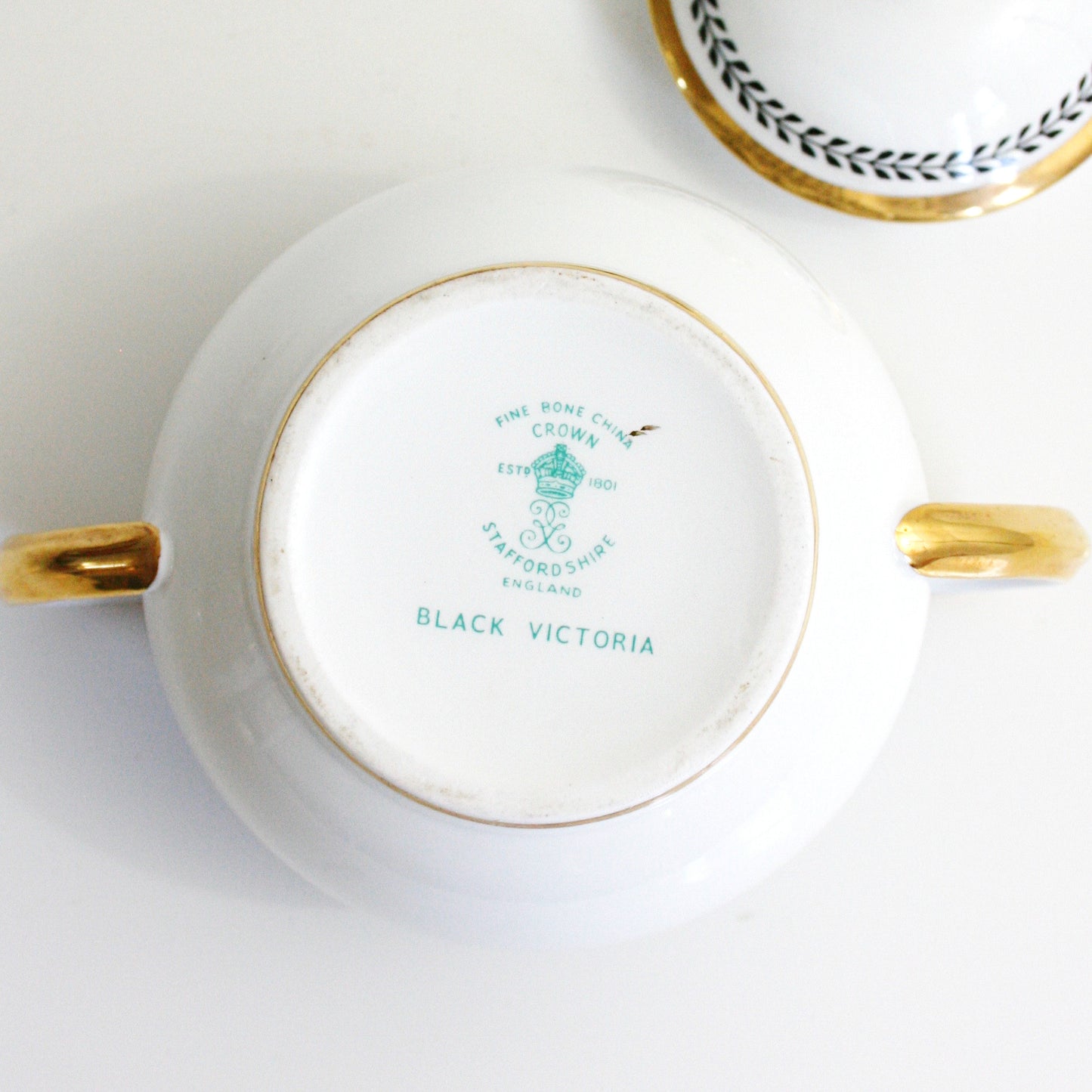 SOLD - Vintage Crown Staffordshire Black Victoria Sugar Bowl from England