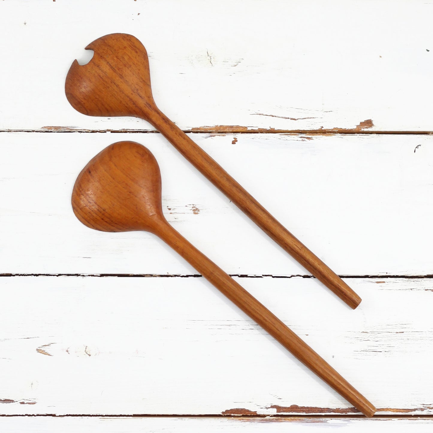 SOLD - Vintage Danish Modern Carved Wood Salad Servers