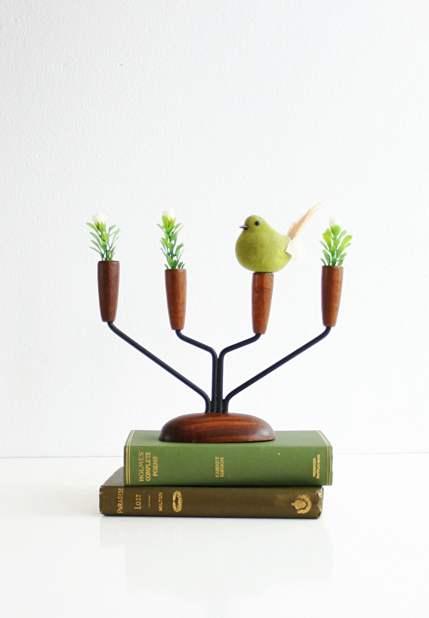 SOLD - Danish Modern Teak Wood and Metal Lüthje Candle Holder from Denmark