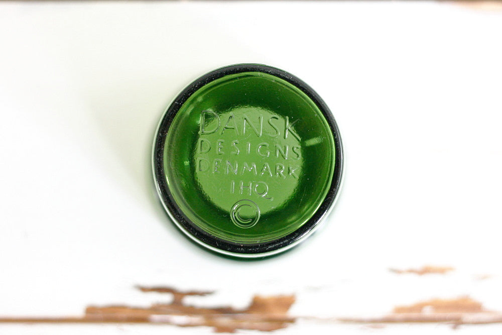 SOLD - Danish Modern Dansk IHQ Green Glass Tealight Holders by Jens Quistgaard / Mid Century Modern Candle Holders