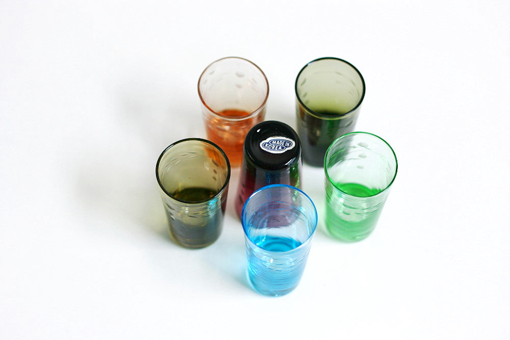 SOLD - Vintage Jewel Tone Blown Glass Shot Glasses