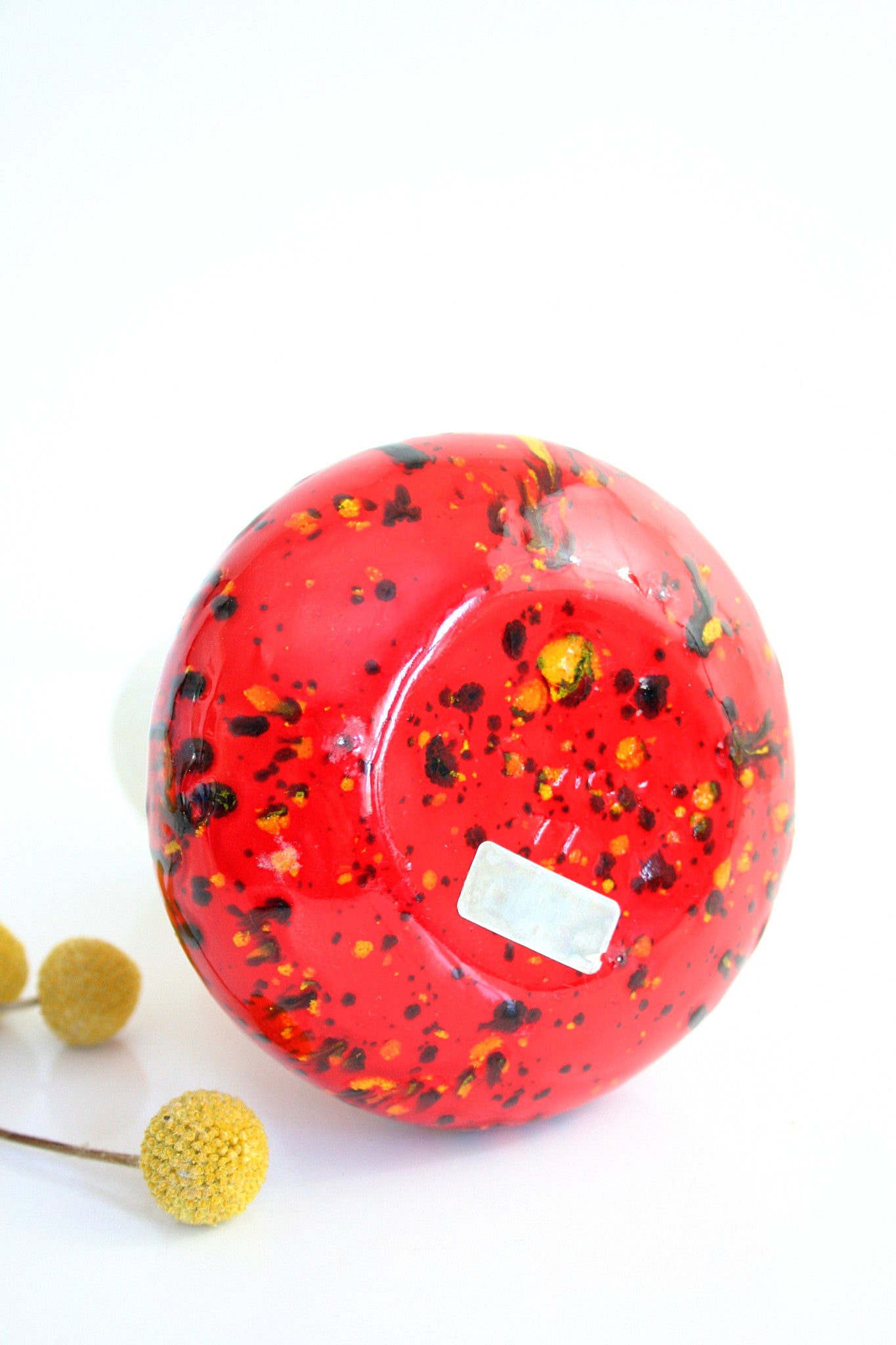 SOLD - Mid Century Modern Studio Pottery Vase / Bright Red Vintage Drip Glaze Vase
