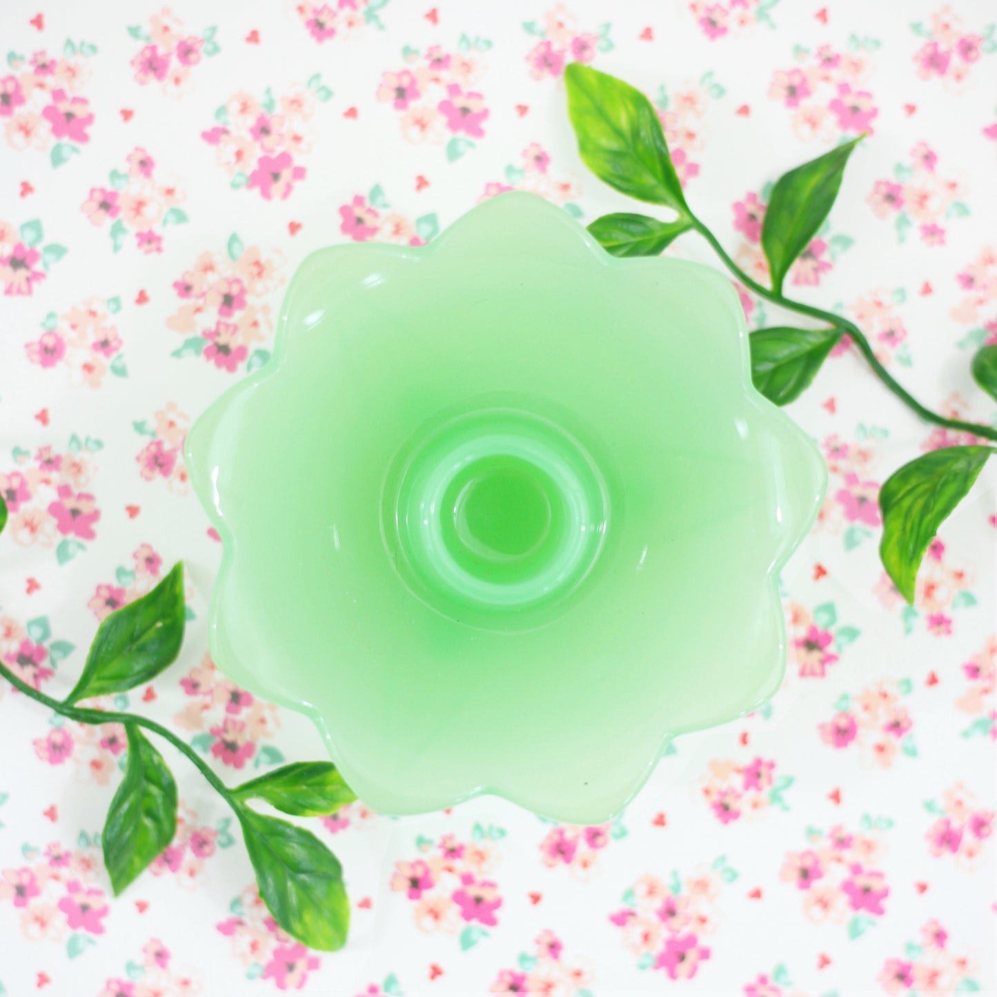 SOLD - Vintage Fenton Jadeite Flower Candle Holder