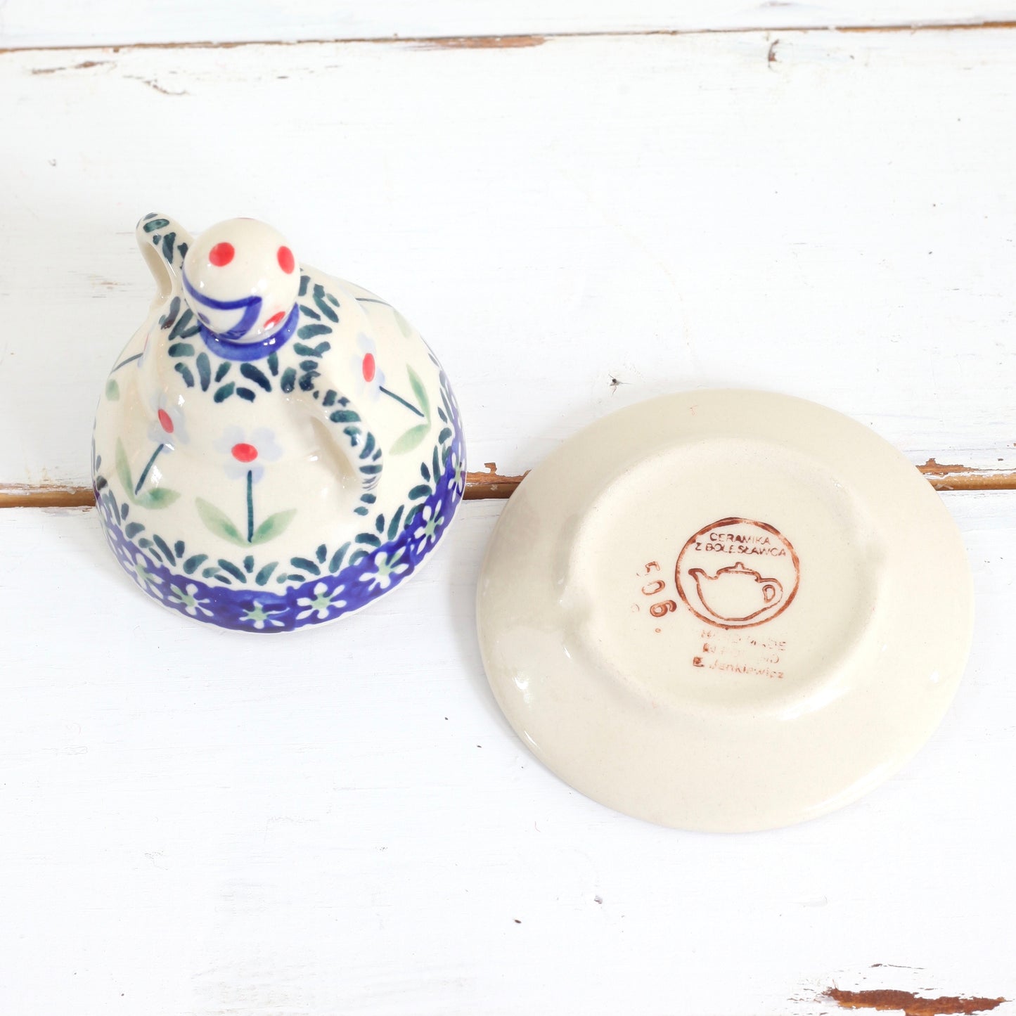 SOLD - Vintage Polish Pottery Figural Cheese Dome