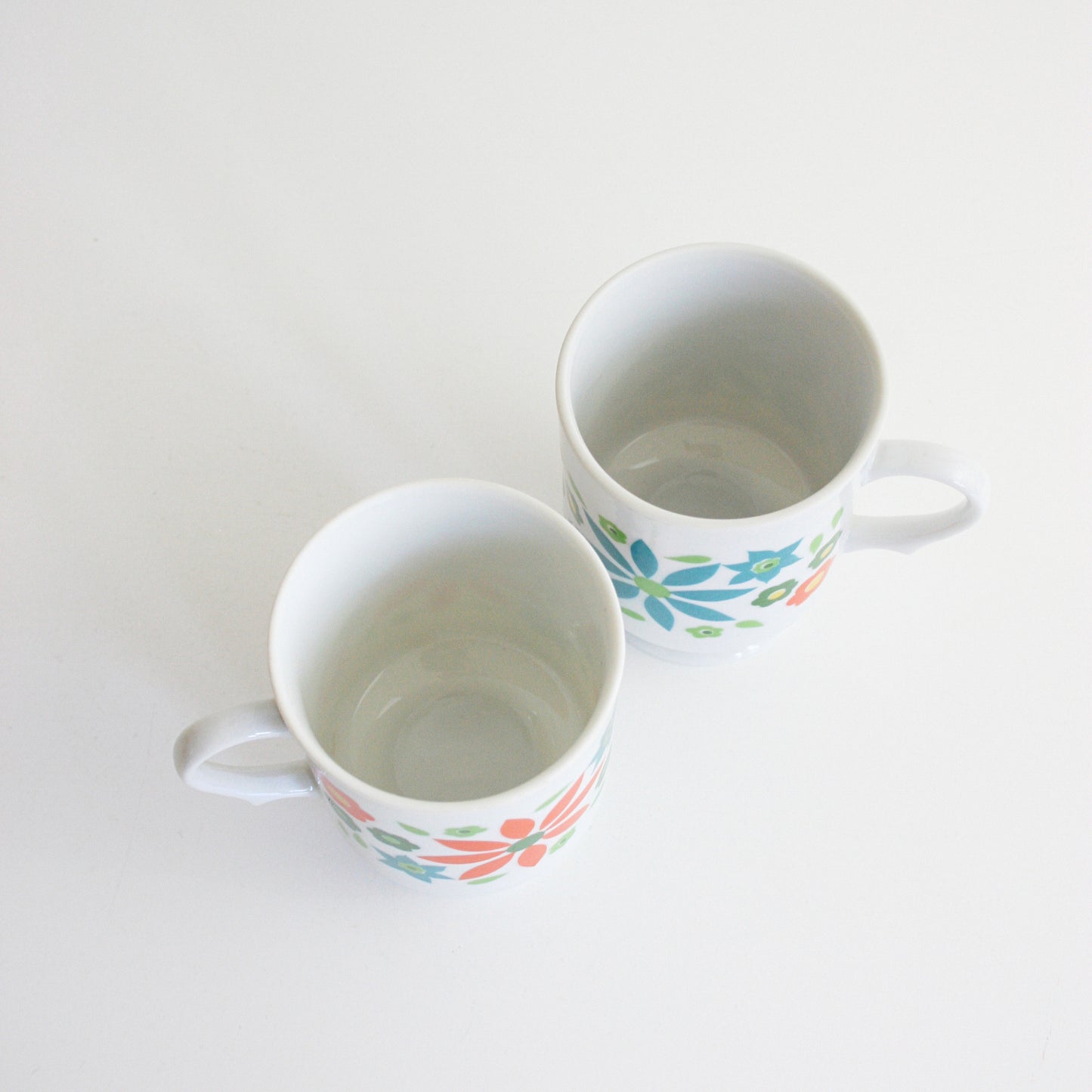 SOLD - Mid Century Modern Colorful Flower Mugs