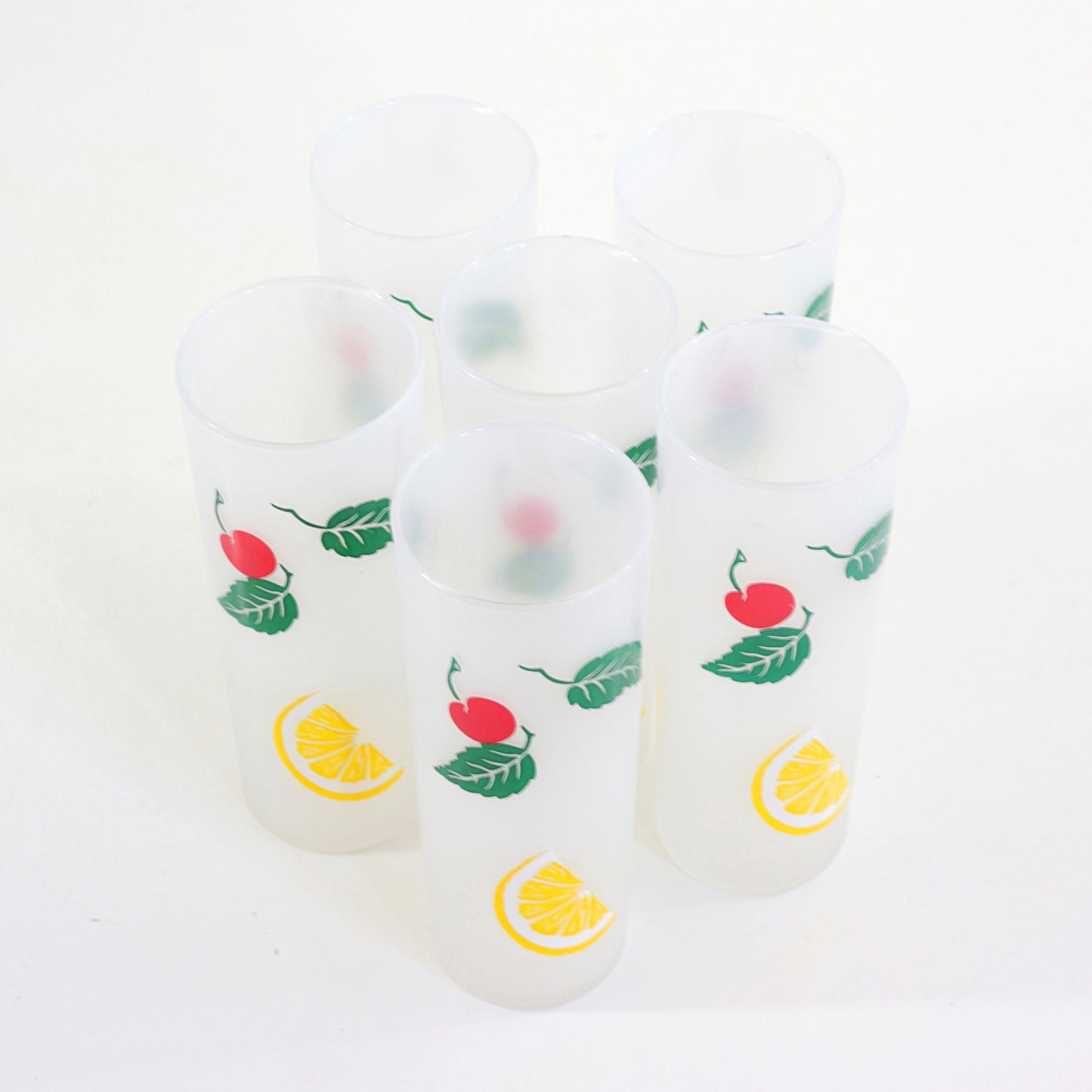 SOLD - Vintage Frosted Fruit Tom Collins Glasses