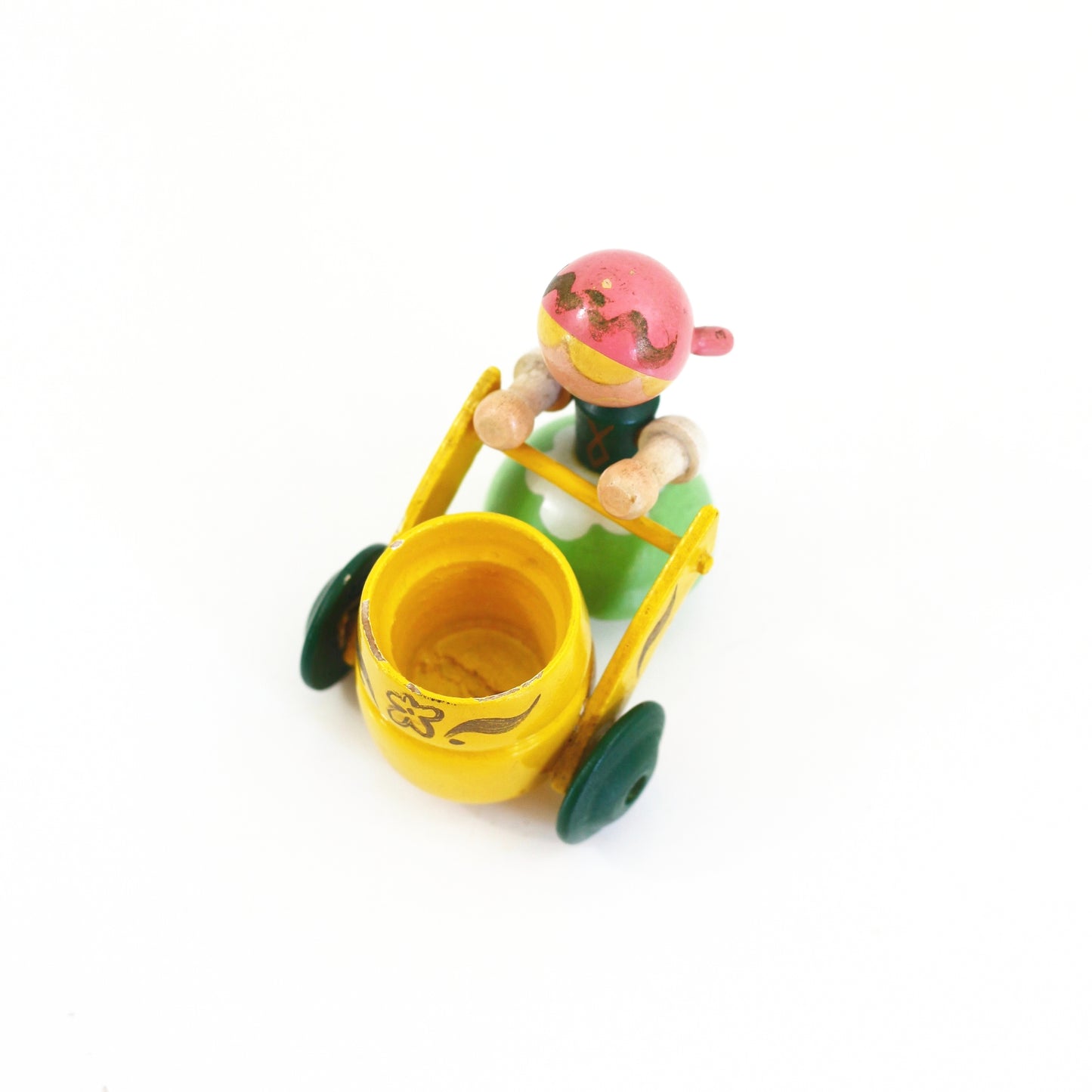 SOLD - Vintage German Wooden Girl with Cart