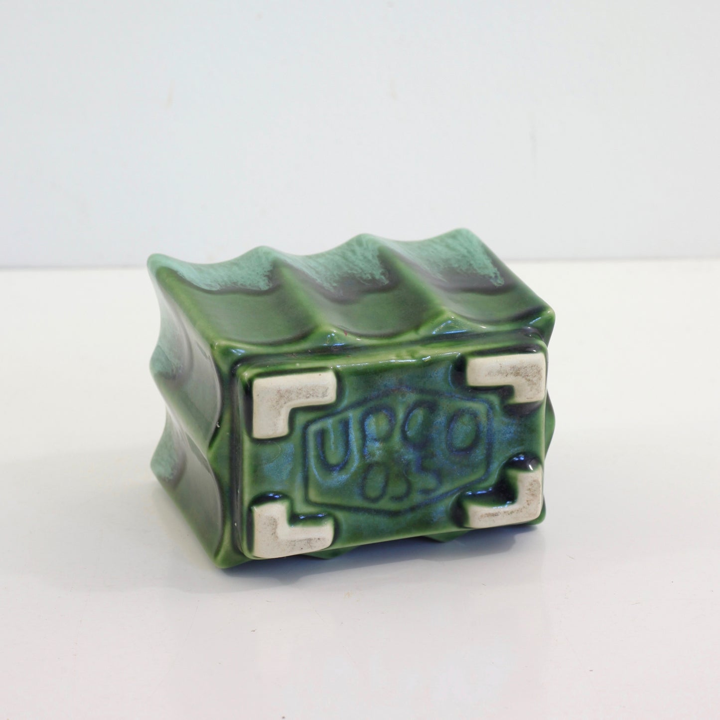 SOLD - Vintage Green Drip Glaze Upco Planter