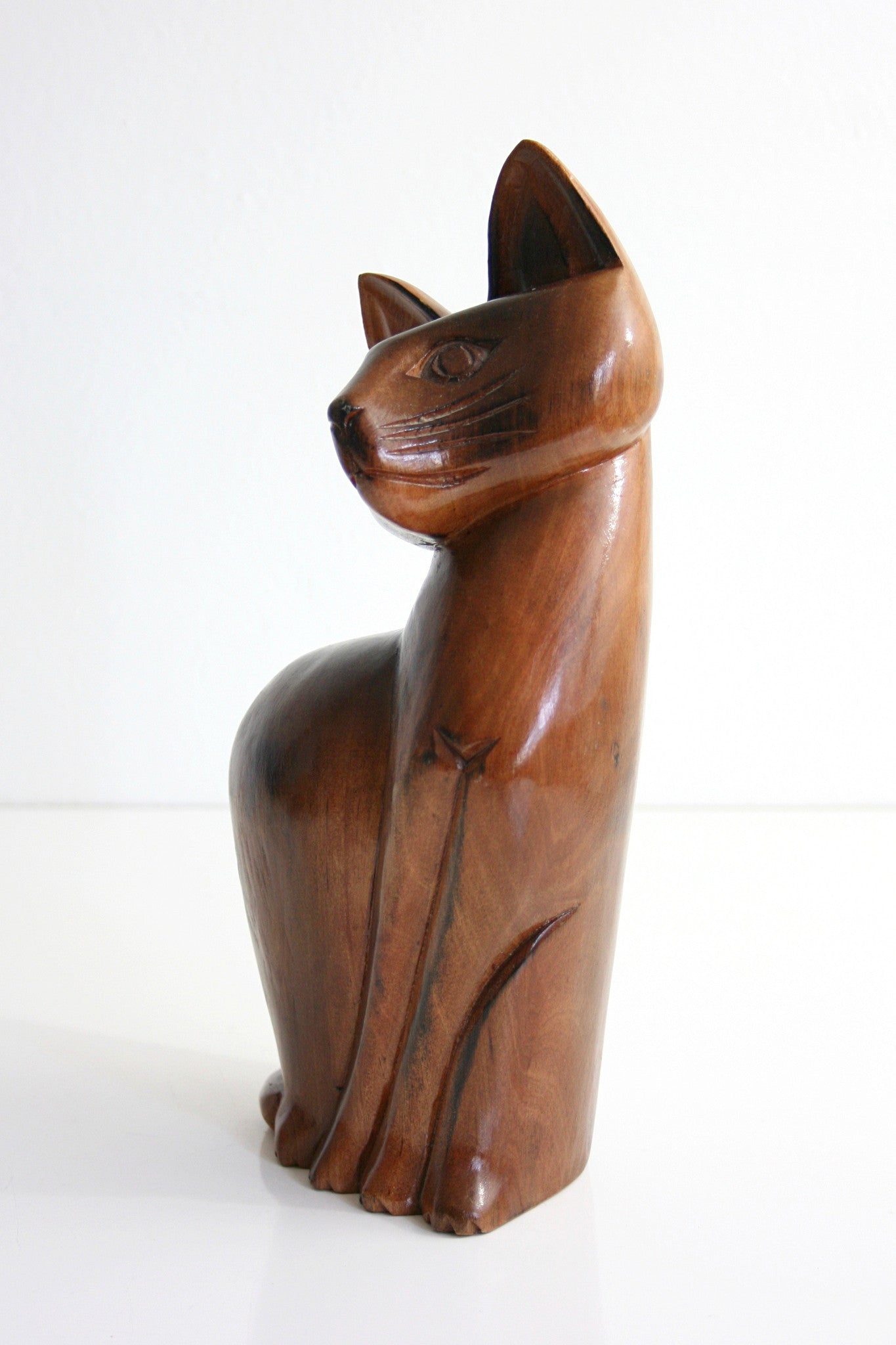 SOLD - Vintage Hand Carved Wood Cat Figurine