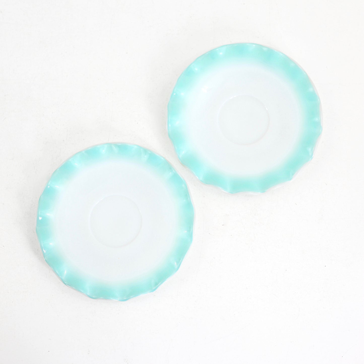 SOLD - Vintage Hazel Atlas Aqua Blue Crinoline Tea Cups and Saucers