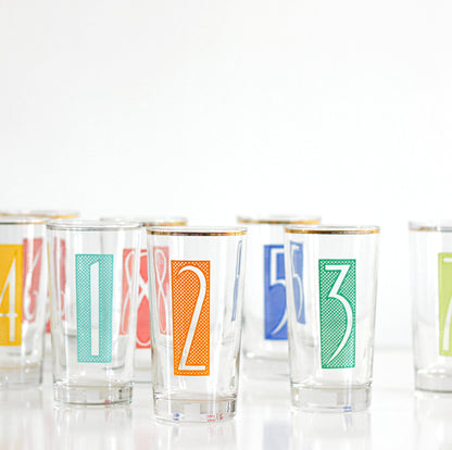 SOLD - Mid Century Modern Numbered Drinking Glasses