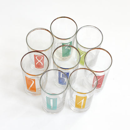 SOLD - Mid Century Modern Numbered Drinking Glasses