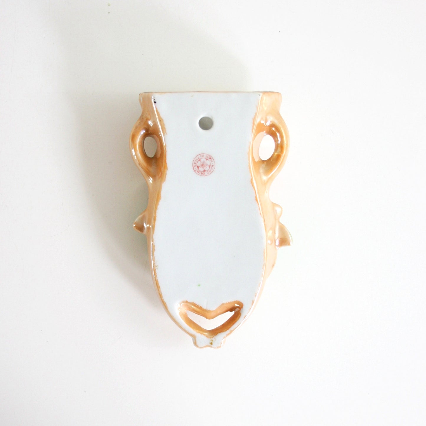 SOLD - Vintage Peach Lusterware Flower and Butterfly Wall Pocket from Japan