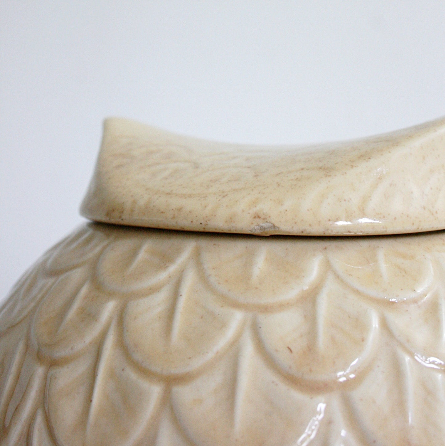 SOLD - Vintage McCoy Woodsy Owl Cookie Jar / Mid Century McCoy Owl Canister in Cream and Pink