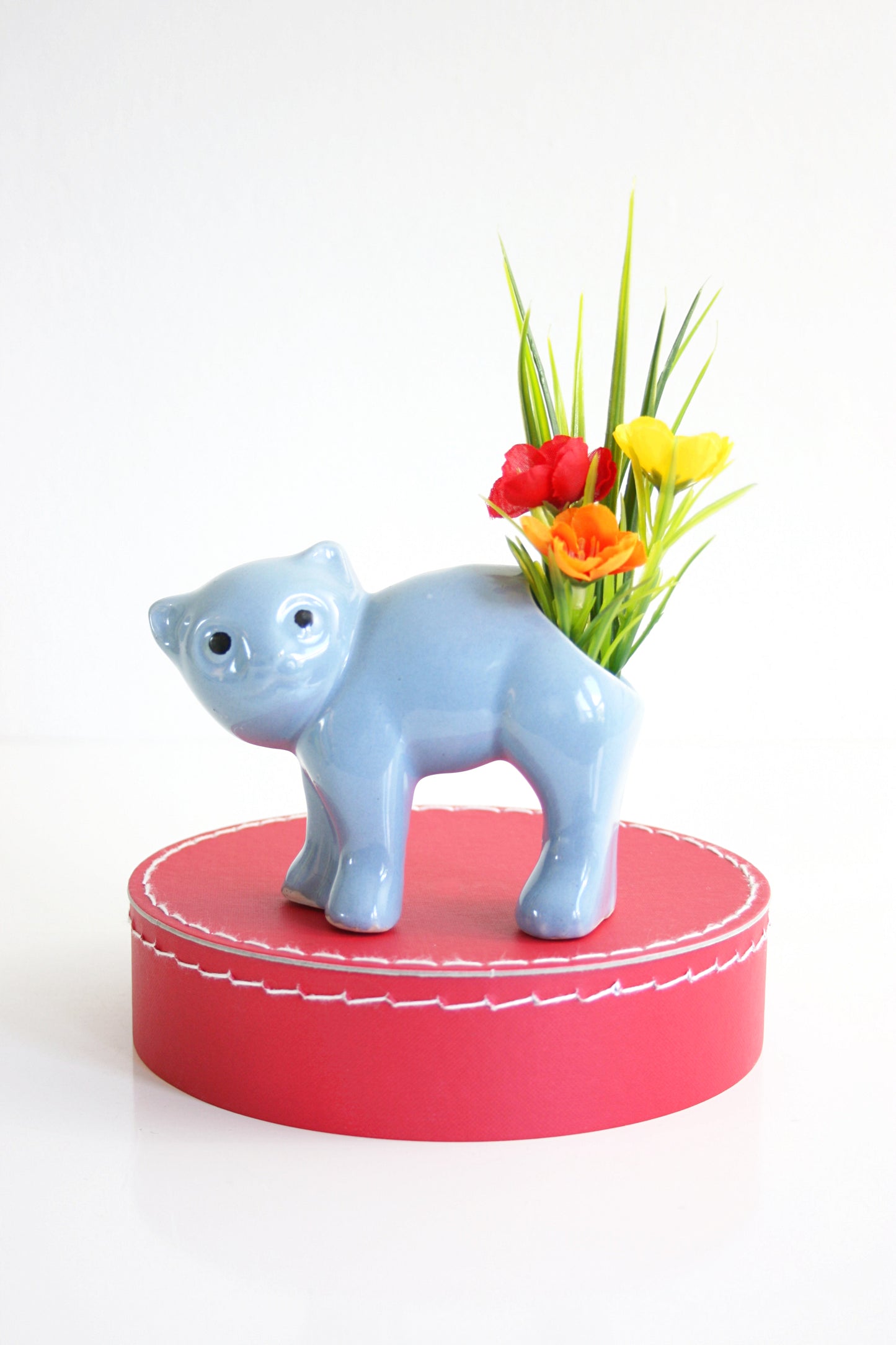 SOLD - Vintage 1940s Morton Pottery Cat Planter / Periwinkle Blue Ceramic Cat Vase
