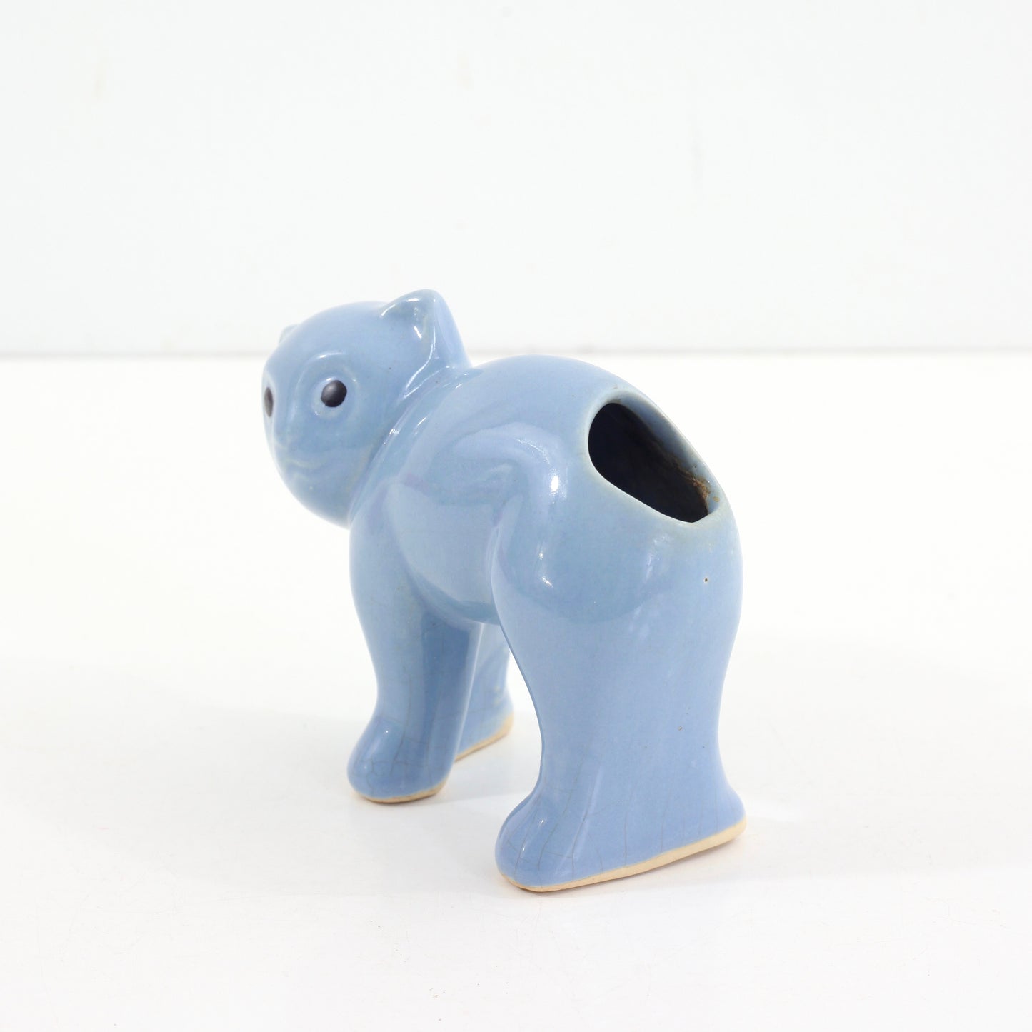 SOLD - Vintage 1940s Morton Pottery Cat Planter / Periwinkle Blue Ceramic Cat Vase