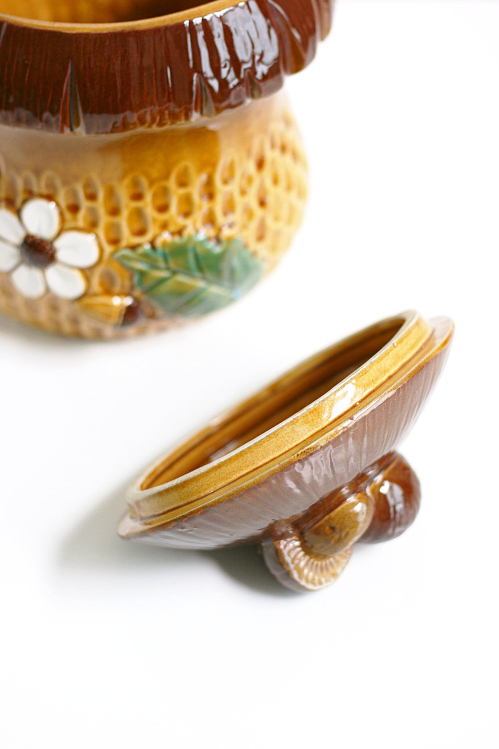 SOLD - Vintage Ceramic Mushroom Cookie Jar / Retro Toadstool Kitchen Canister