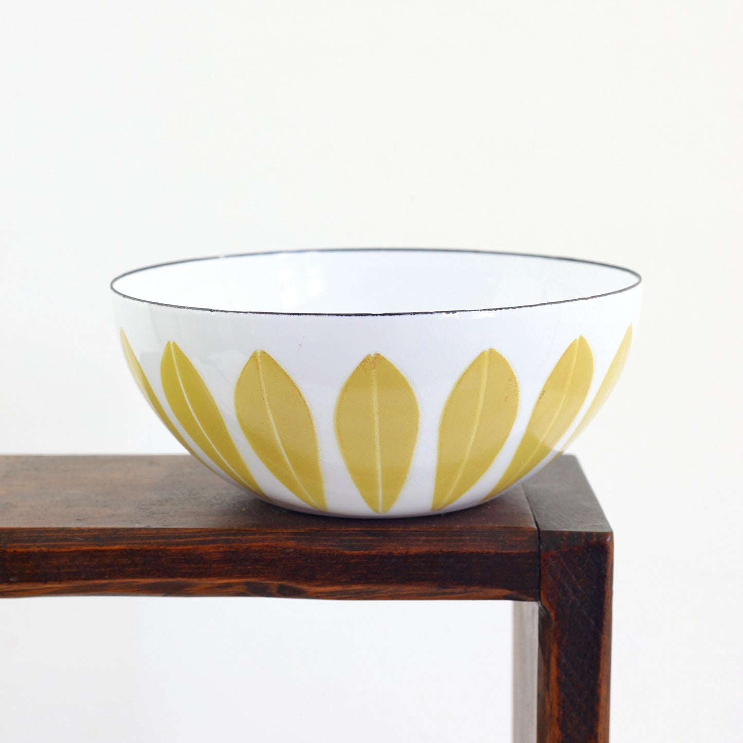 SOLD - Vintage Cathrineholm Mustard & White Enamel Lotus Bowl