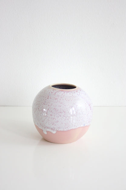 SOLD - Mid Century Modern Wizard of Clay Soft Pink Drip Glaze Ceramic Vase