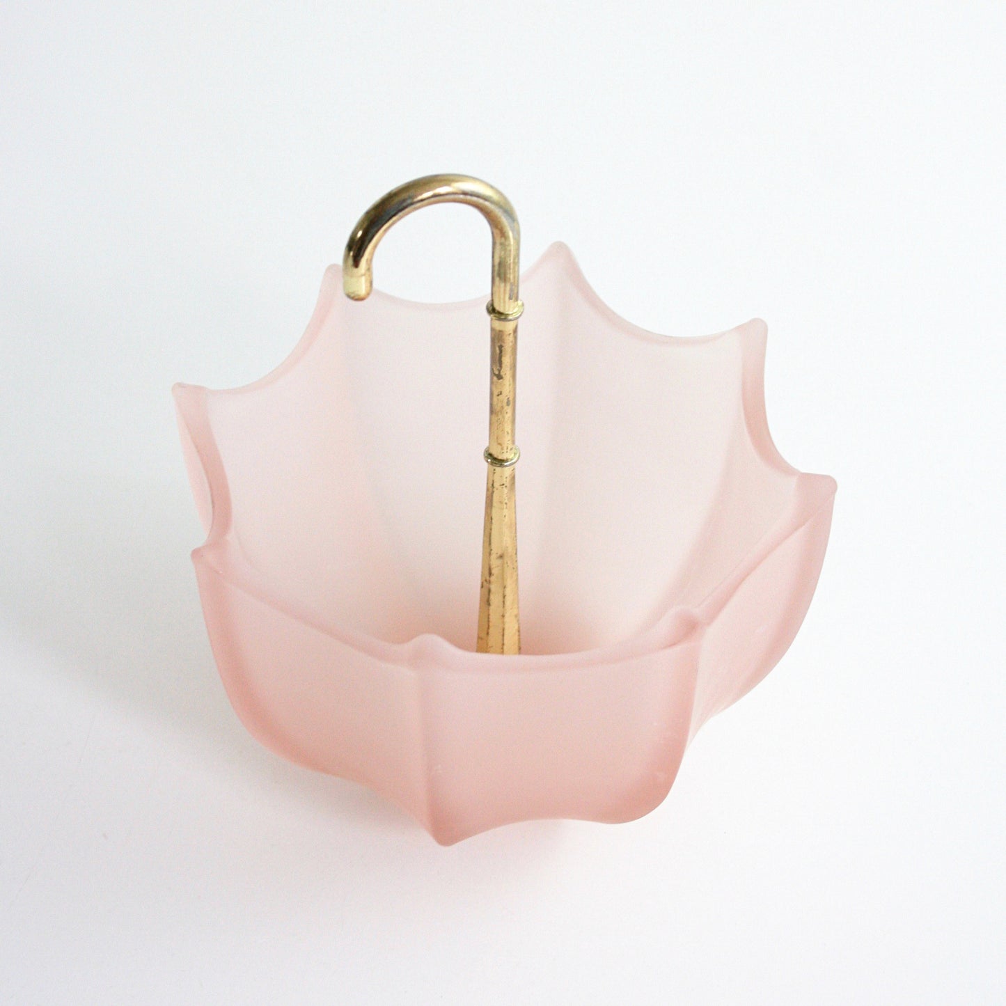 SOLD - Vintage Pink Glass Umbrella Bowl / Vintage Frosted Glass Umbrella Dish