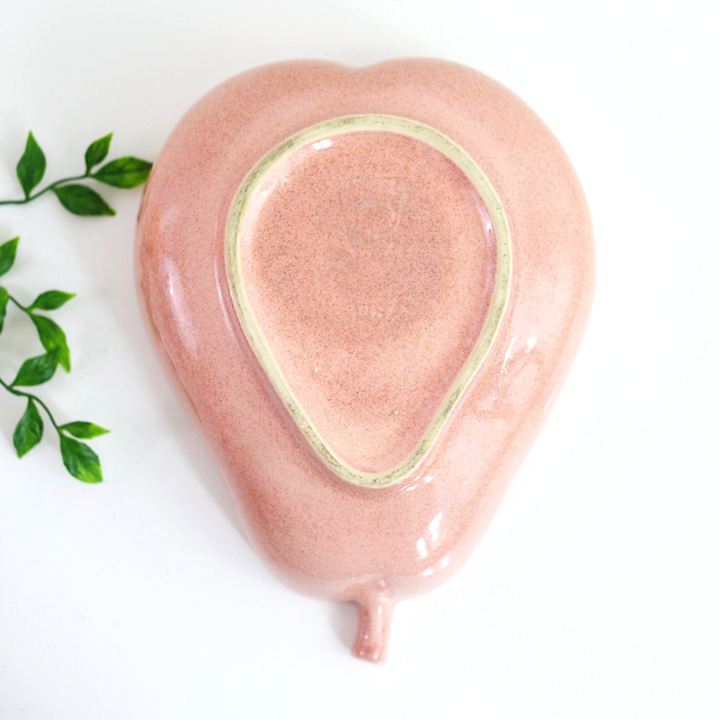 SOLD - Mid Century Pink Ceramic Divided Pear Bowl by Pfaltzgraff