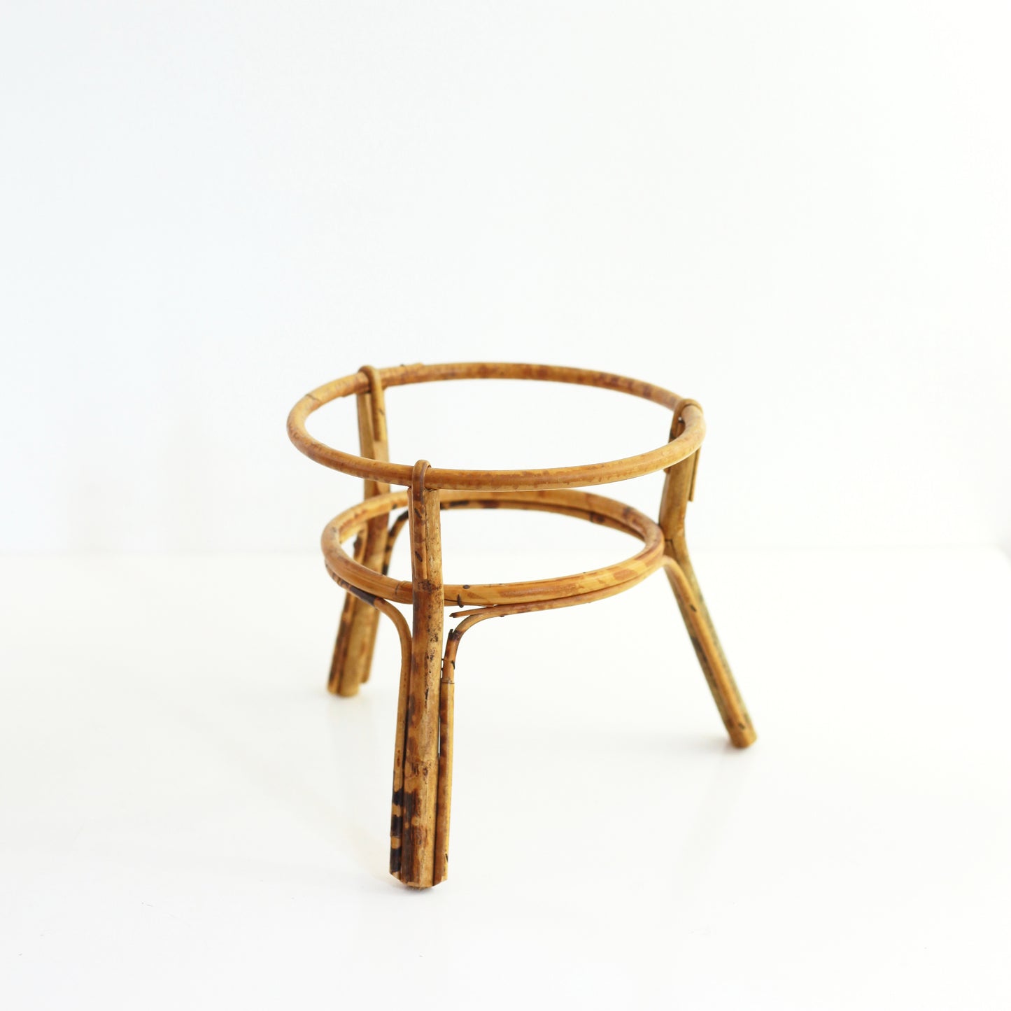 SOLD - Vintage Rattan Tripod Plant Stand with Wicker Basket