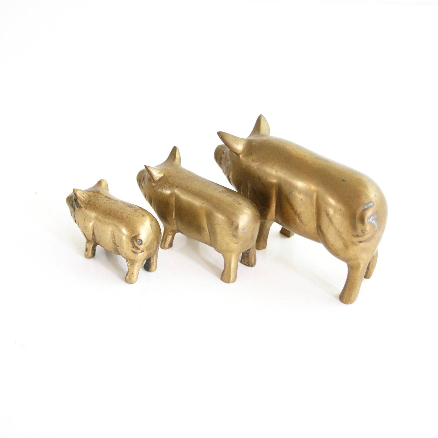 SOLD - Vintage Set of Brass Pig Figurines