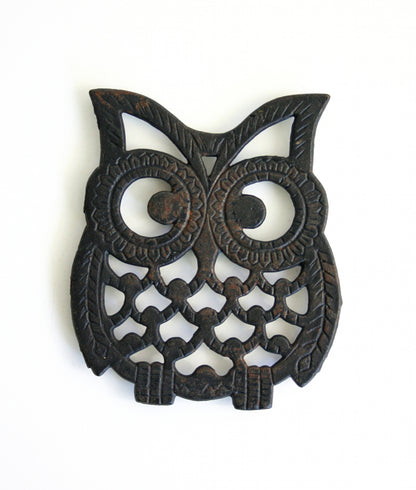 SOLD - Set of 5 Vintage Cast Iron Owl Trivets