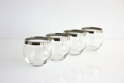 SOLD - Mid Century Modern Dorothy Thorpe Roly Poly Glasses / Vintage Silver Rimmed Barware