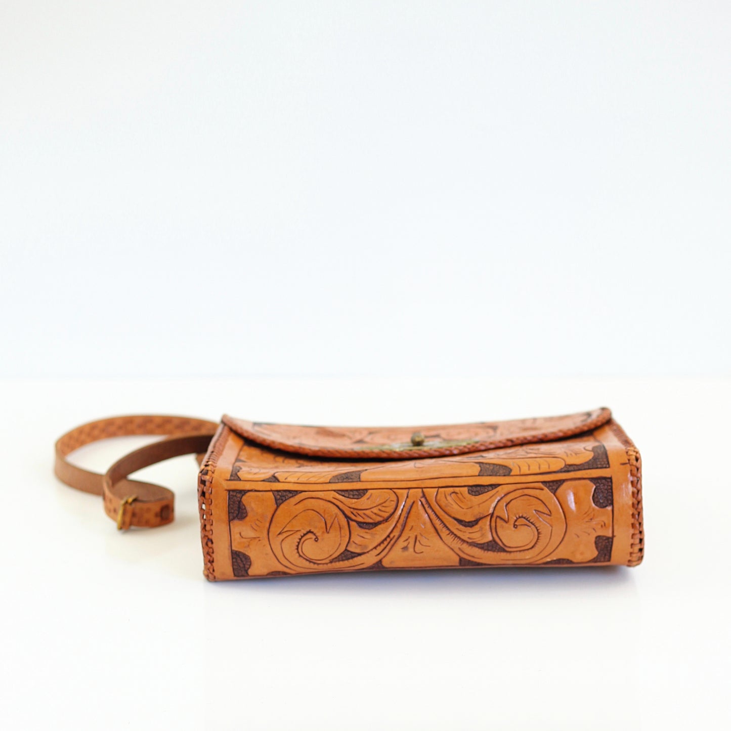 SOLD - Vintage Tooled Leather Crossbody Bag & Change Purse