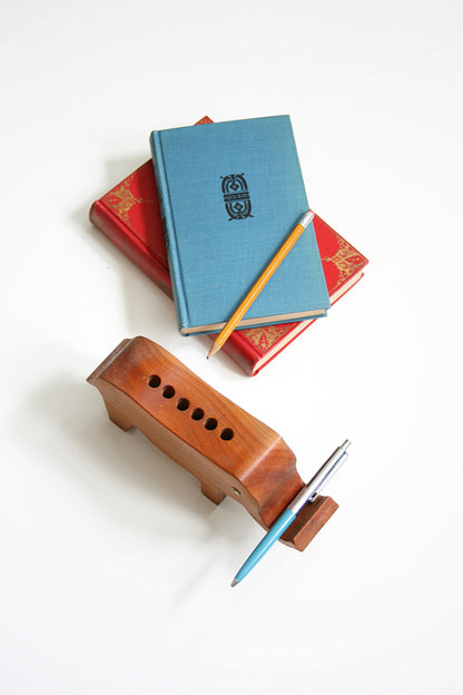 SOLD - Vintage Wooden Elephant Pen & Pencil Holder
