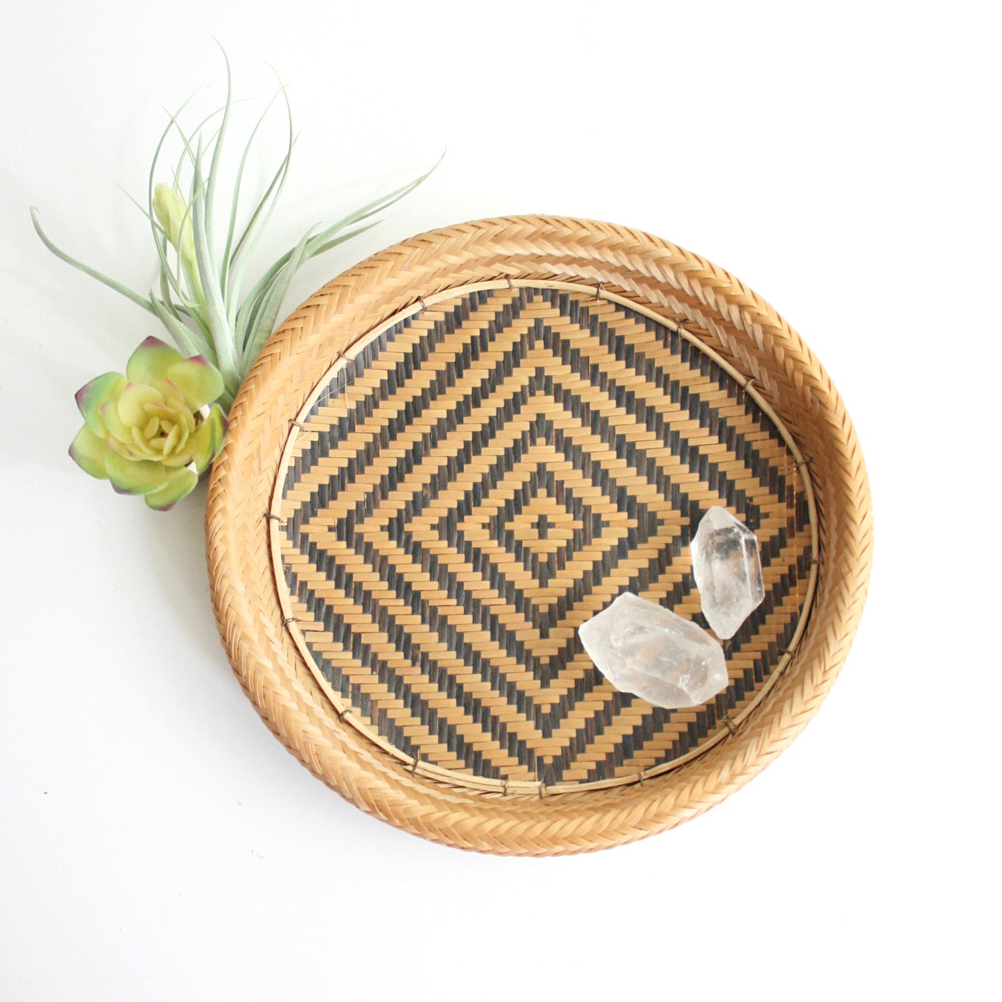 SOLD - Vintage Woven Diamond Pattern Basket Tray