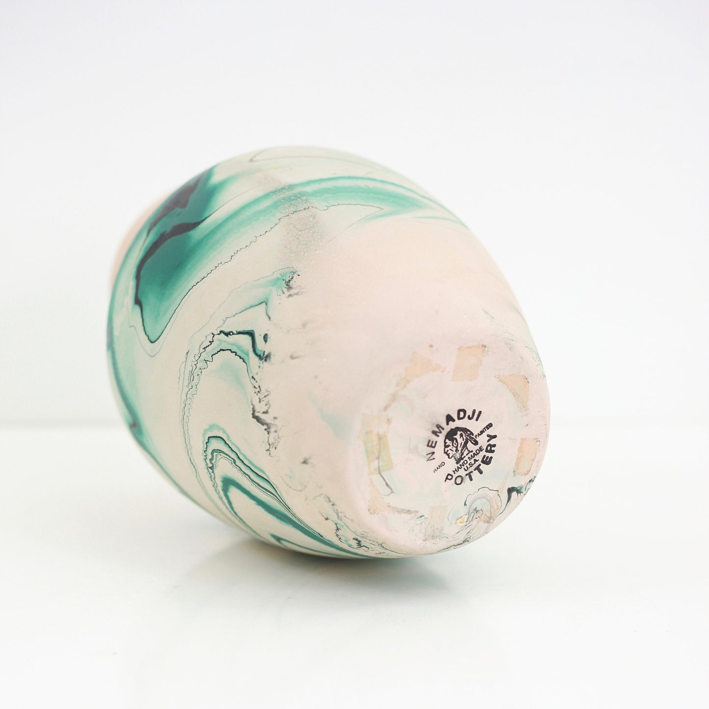 SOLD - Vintage Large Emerald Swirl Nemadji Pottery Vase