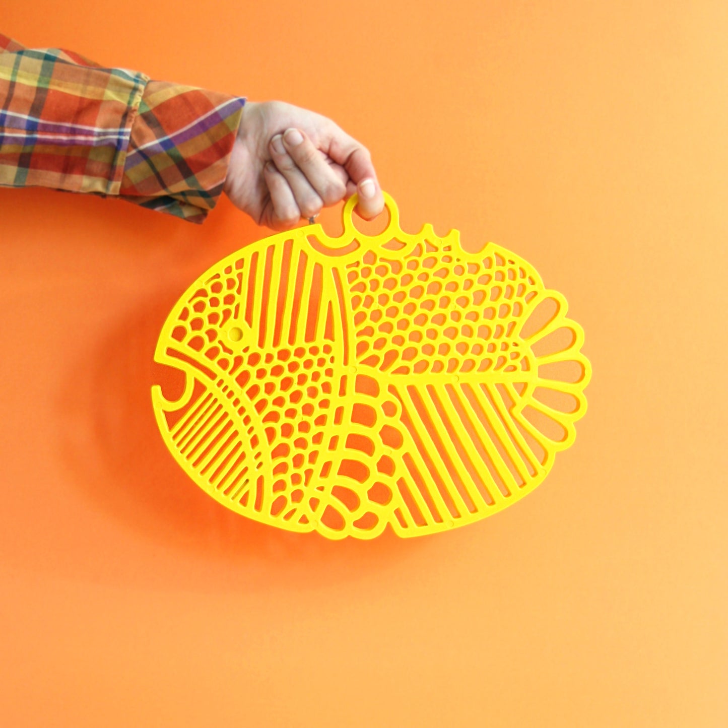 SOLD - Mid Century Modern Yellow Dansk Fish Trivet / Retro Trivet from Denmark