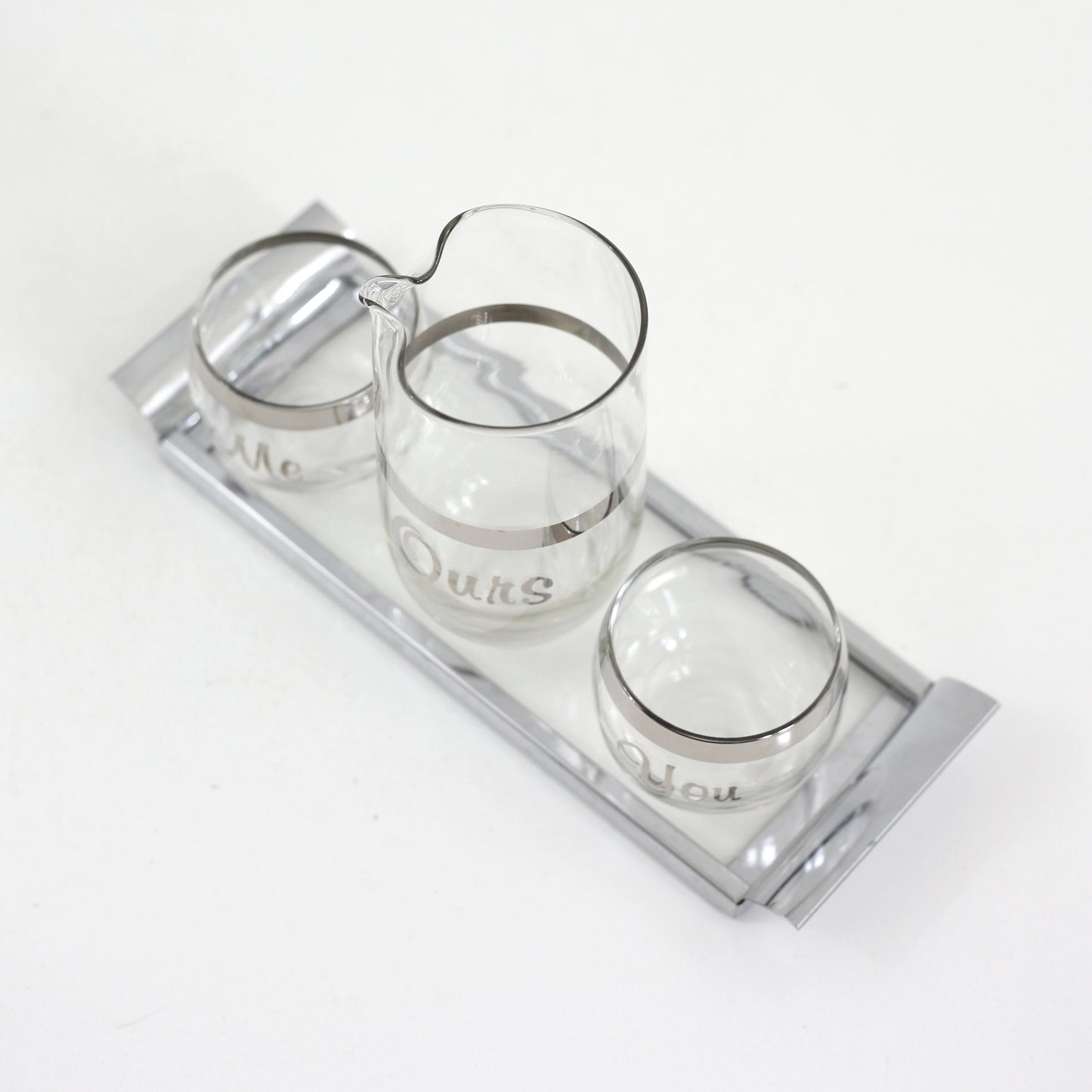 SOLD - Vintage Silver Rimmed You, Me, & Ours Cocktail Set