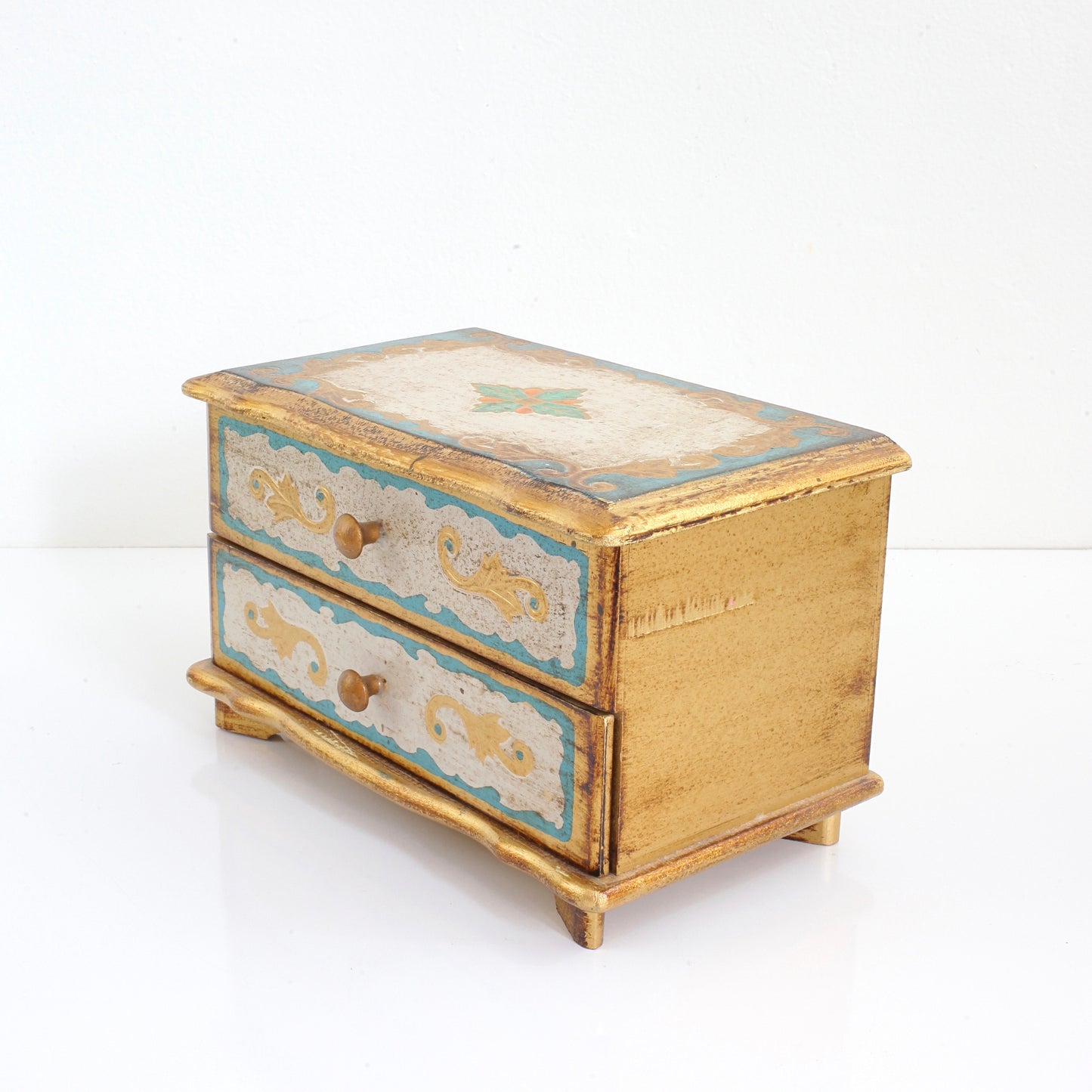 SOLD - Vintage Musical Florentine Jewelry Box in Aqua & Gold
