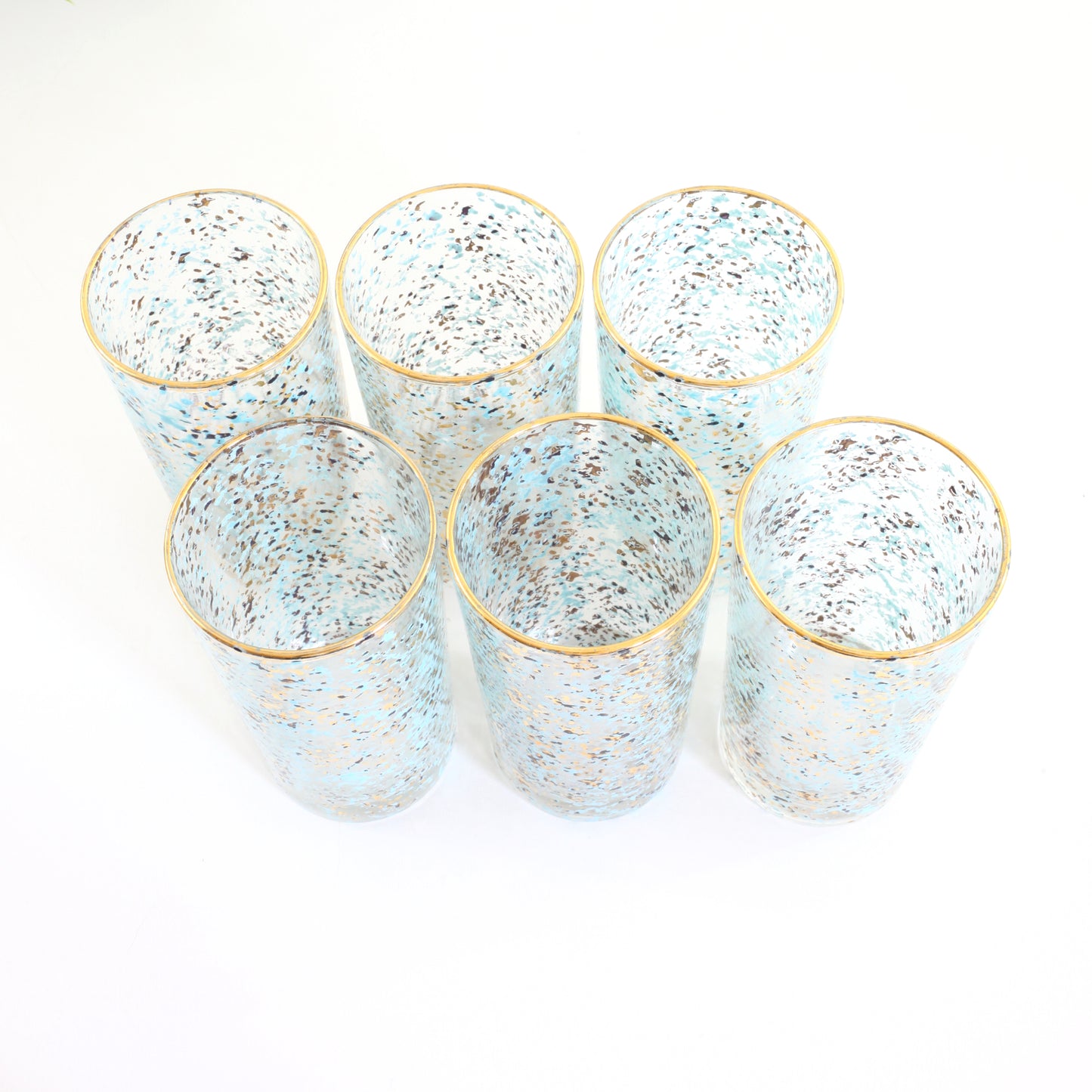 SOLD - Mid Century Modern Aqua & Gold Splatter Glasses