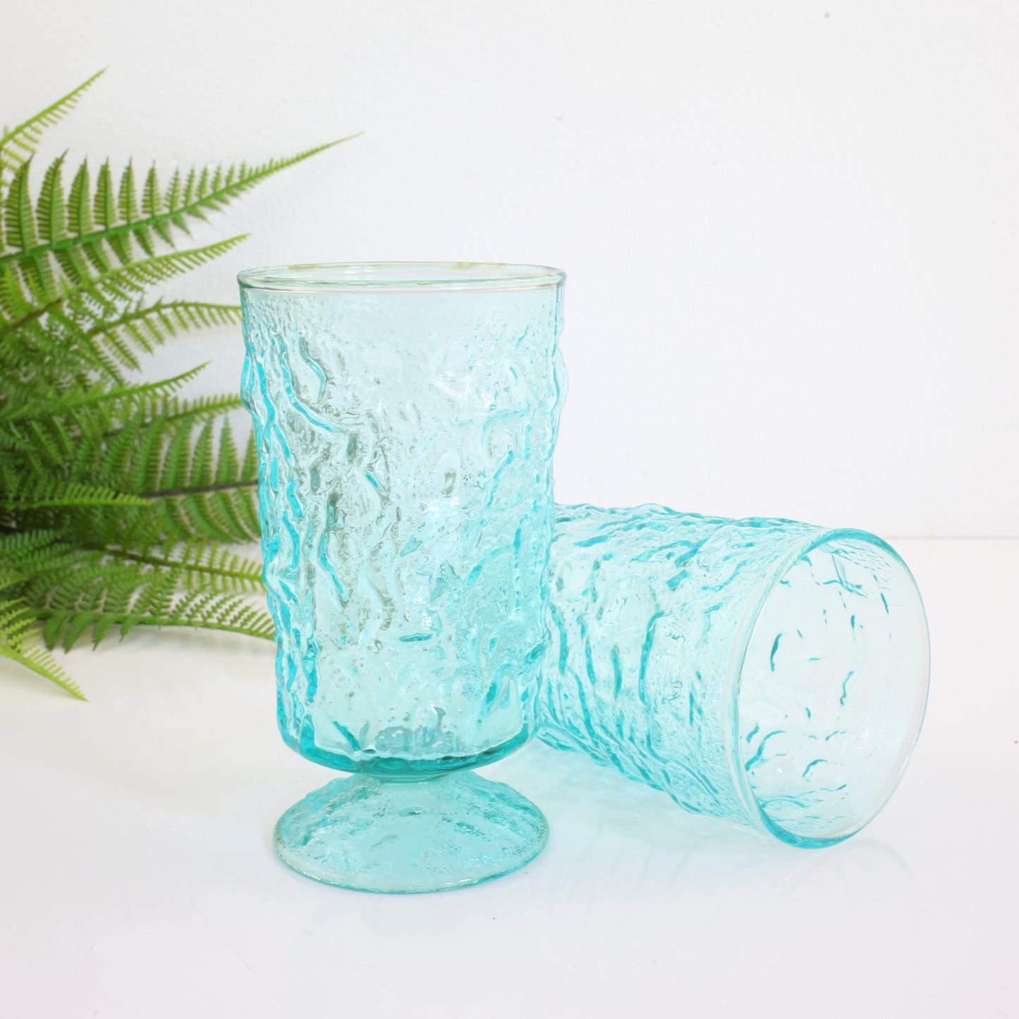 SOLD - Mid Century Aqua Lido Pedestal Glasses by Anchor Hocking
