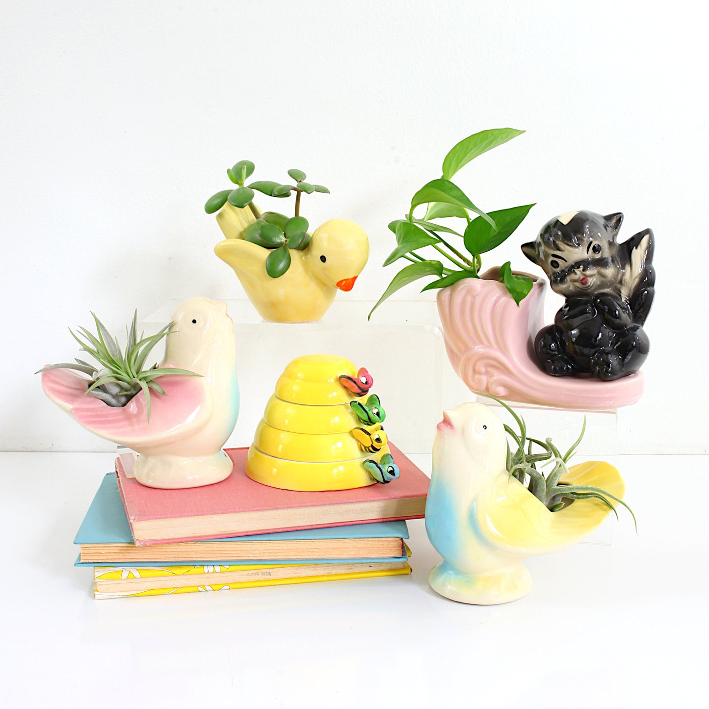 SOLD - Vintage Blue & Yellow Bird Planter