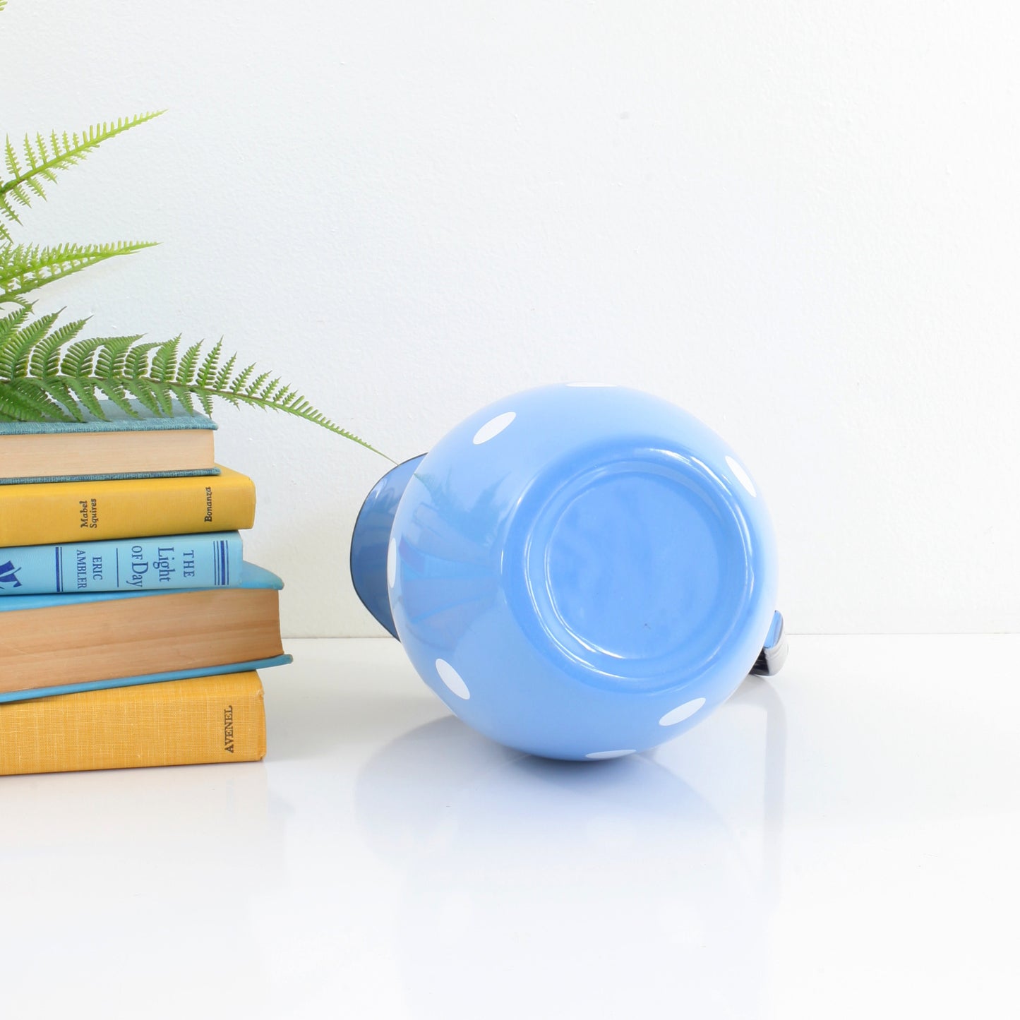 Vintage Large Blue Polka Dot Enamel Pitcher