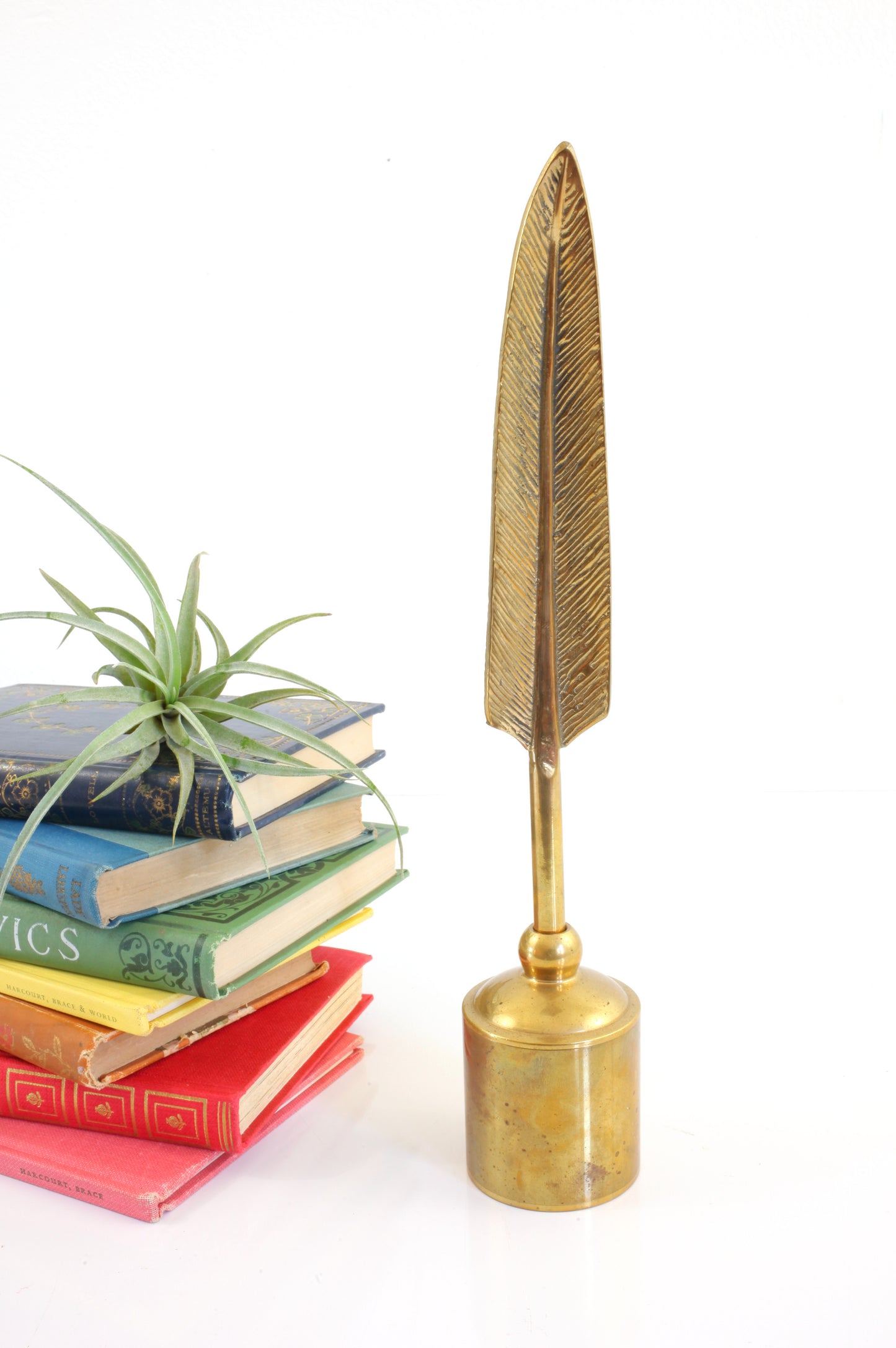 SOLD - Vintage Brass Quill Pen and Inkwell