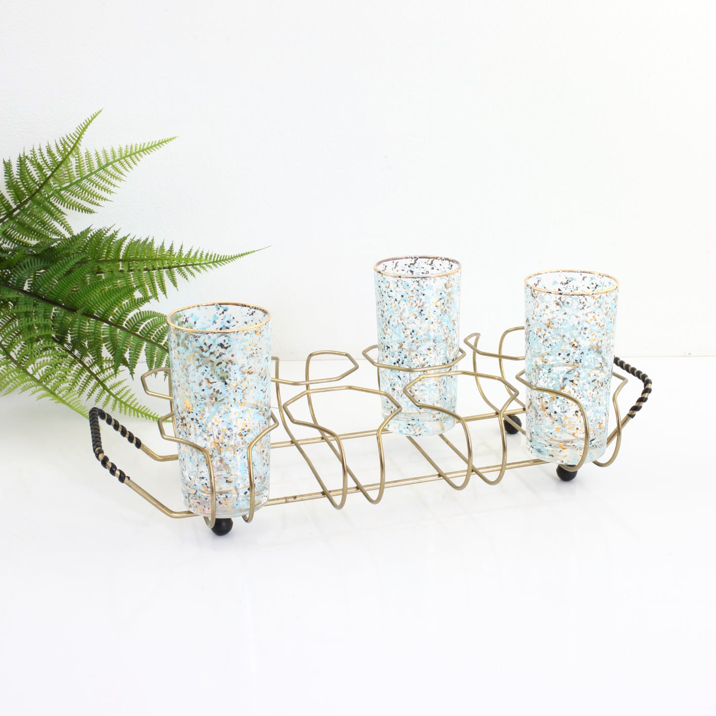 SOLD - Mid Century Modern Gold Wire Drink Carrier