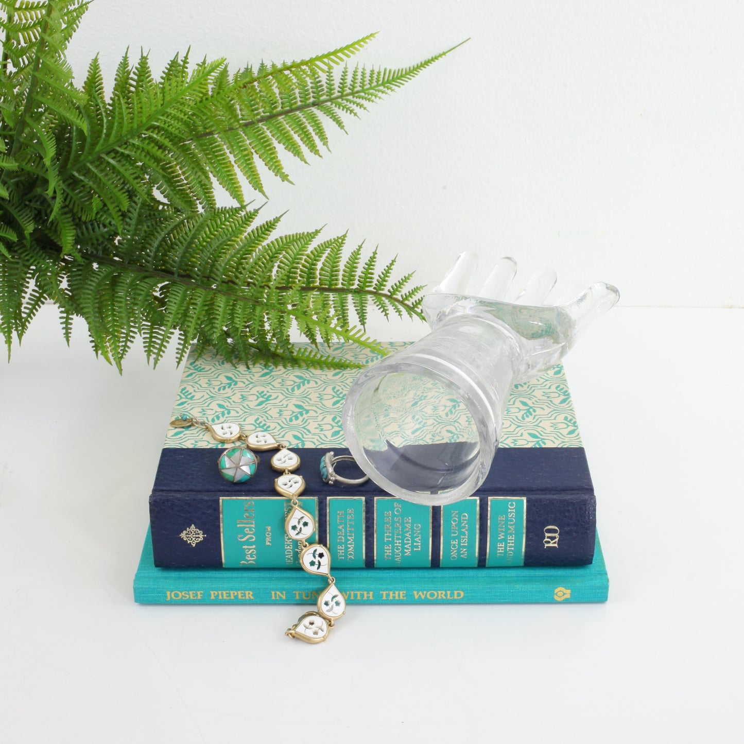 SOLD - Vintage Clear Glass Hand Ring Holder