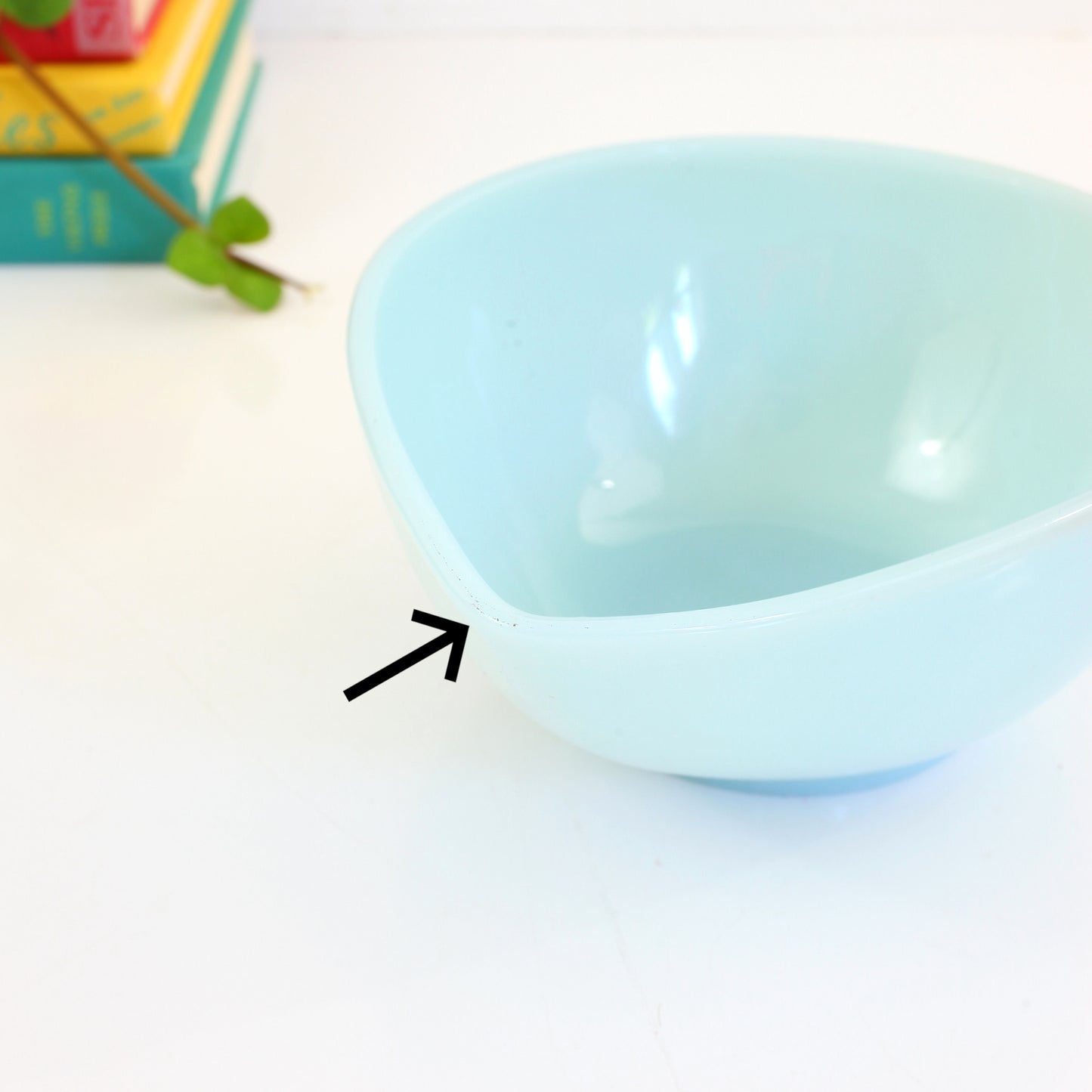 SOLD - Vintage Fire King Delphite Swedish Modern Teardrop Bowl